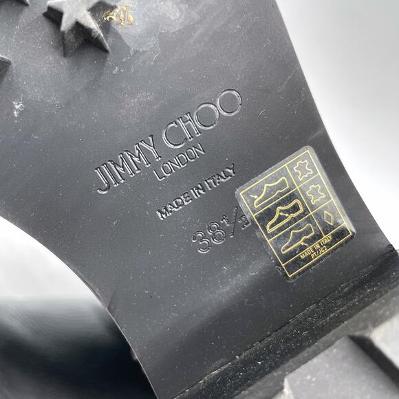 Jimmy Choo Mava Boots Crystal Trim Black Leather Ankle Block Heel Sz 38.5 / 8.5 - Picture 12 of 13